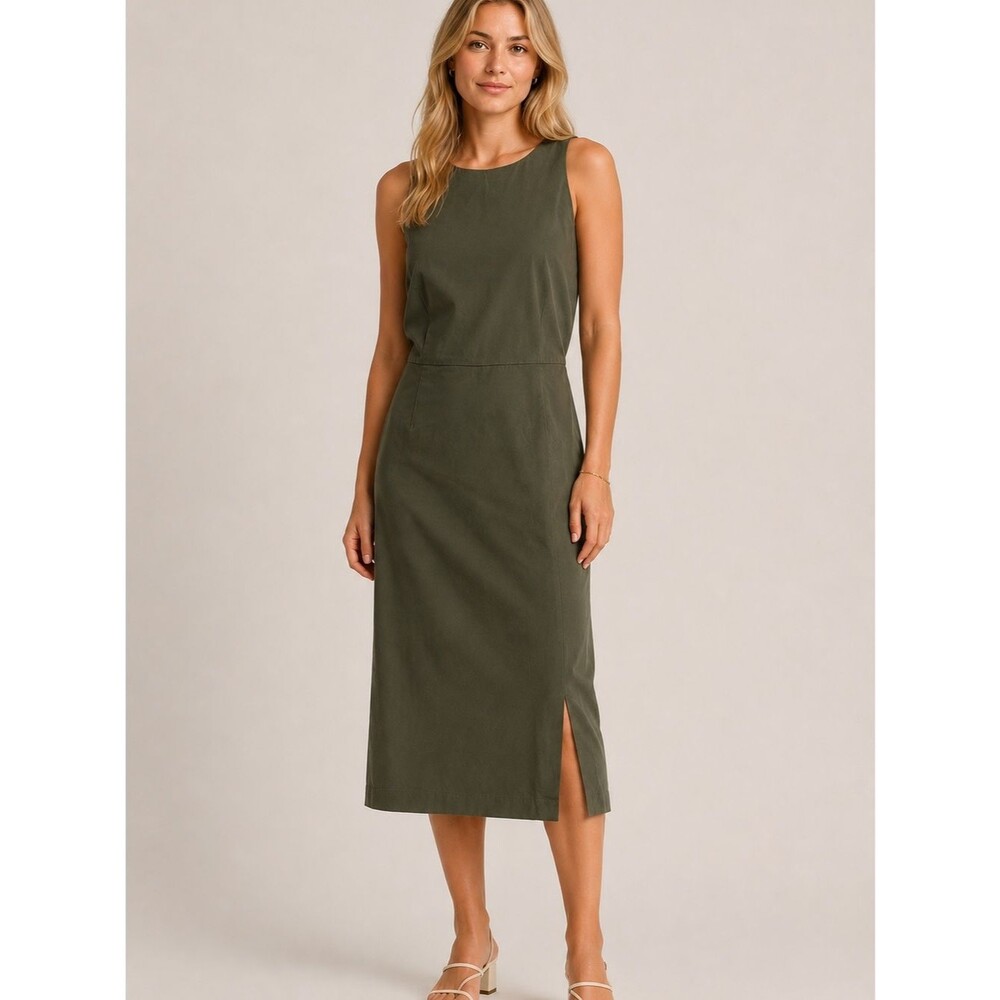 Banana Republic green midi dress 90% cotton 2% spandex sleeveless size 2